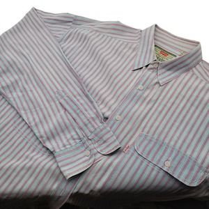 Levi's Men's Long Sleeve Gray and Pink Stripe Shirt‎ Size L With Real Indigo